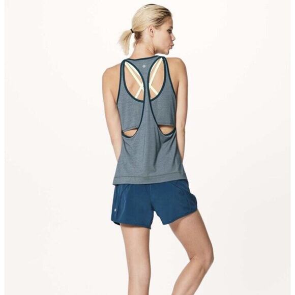 Lululemon Women Run The Day Tank Heathered Nile Blue Teal Loose Cut Out Top 6 - Picture 10 of 10